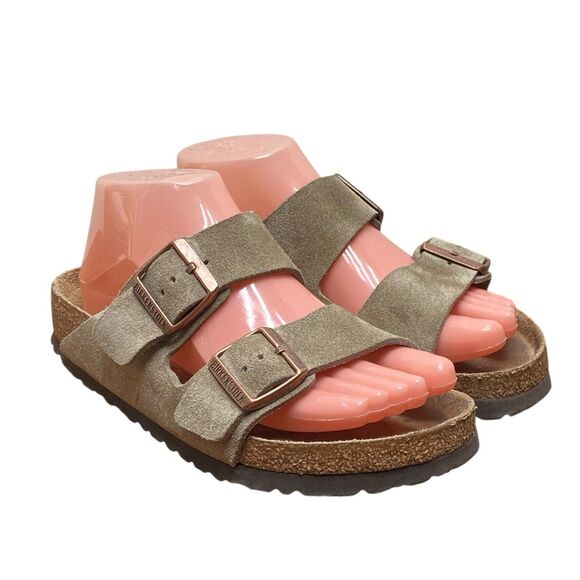 Birkenstock Arizona Sandals Women’s Size 6 Taupe Suede Slides Reg Width (HF15) - Picture 1 of 7